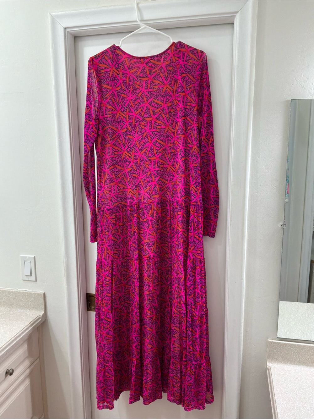 Lilly Pulitzer Magenta and Orange Printed Long-Sleeve Maxi Dress